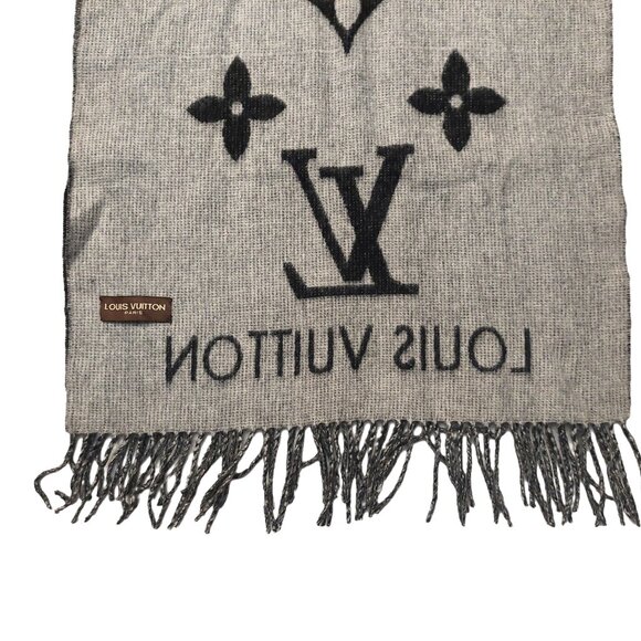 LOUIS VUITTON LV Reykjavik Black & Grey Reversible  Scarf Pre-Owned - Picture 8 of 9